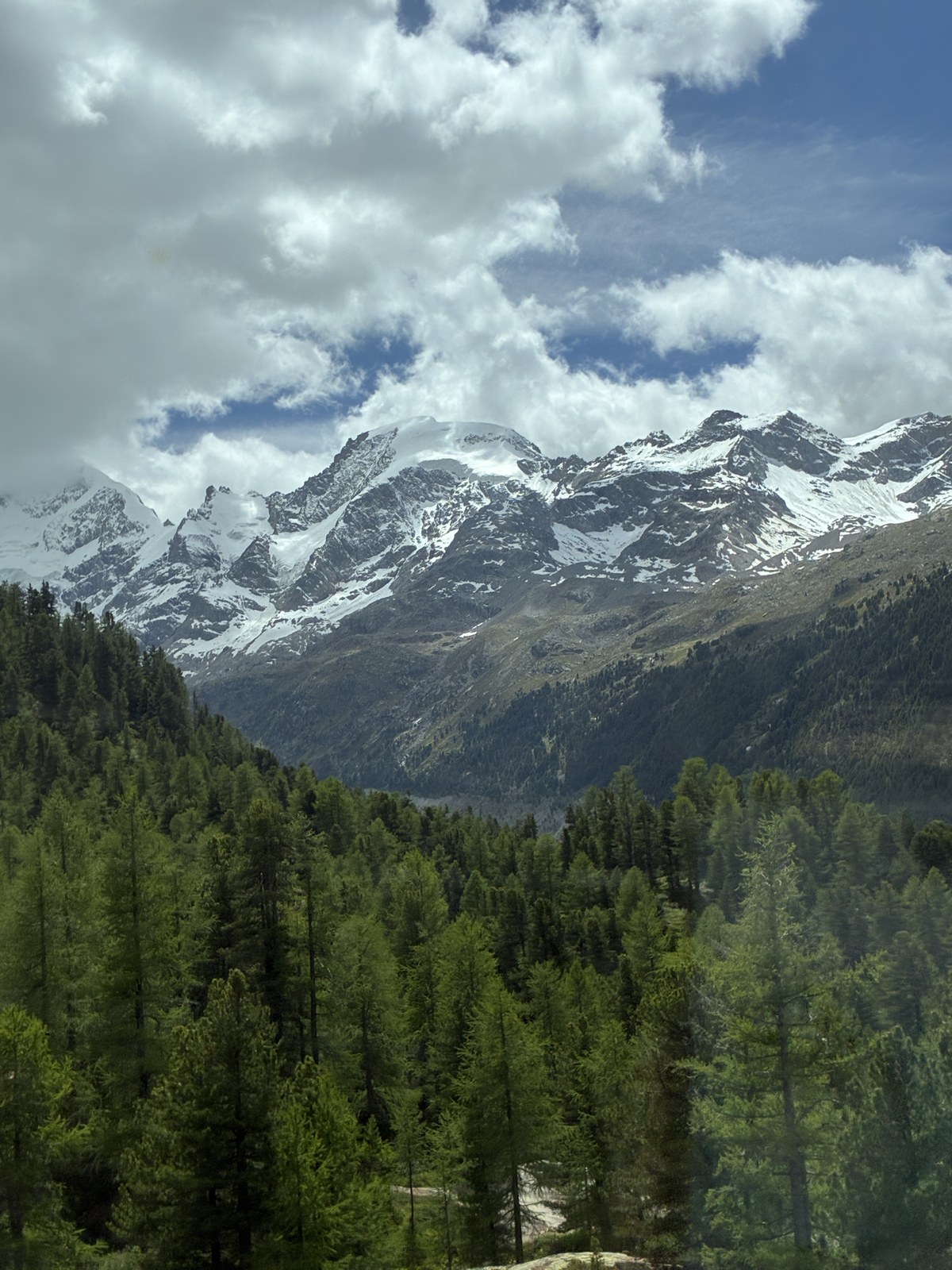 Snow-capped Alps seen from the train