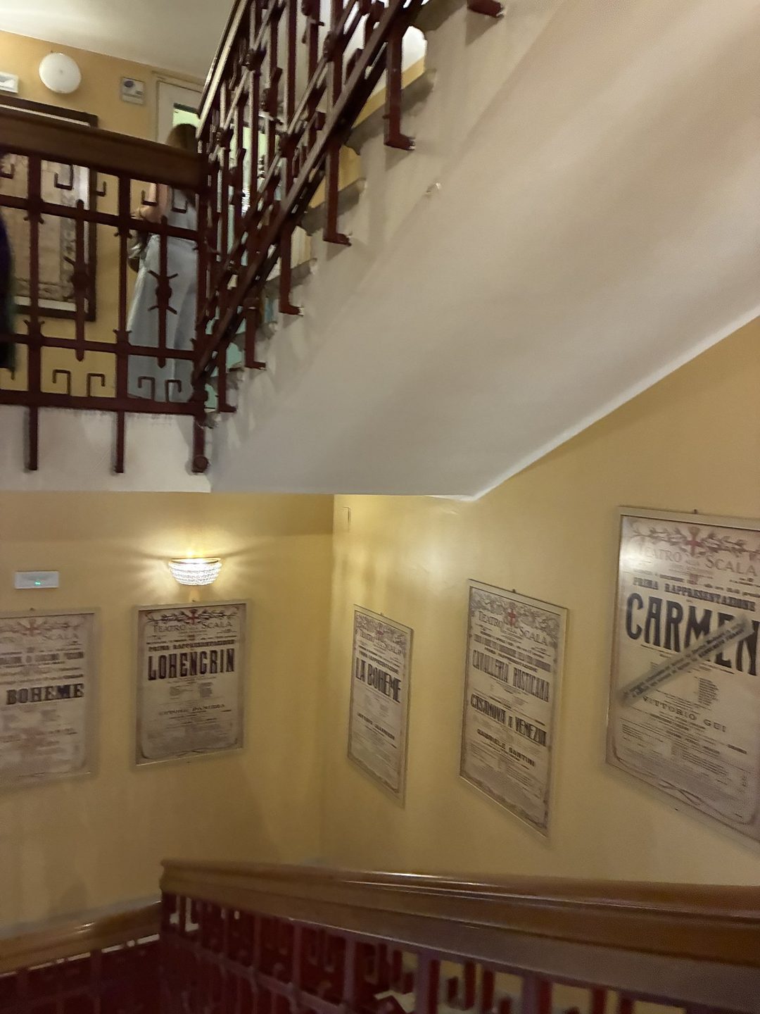 Corridor of historic opera posters at La Scala, Milan