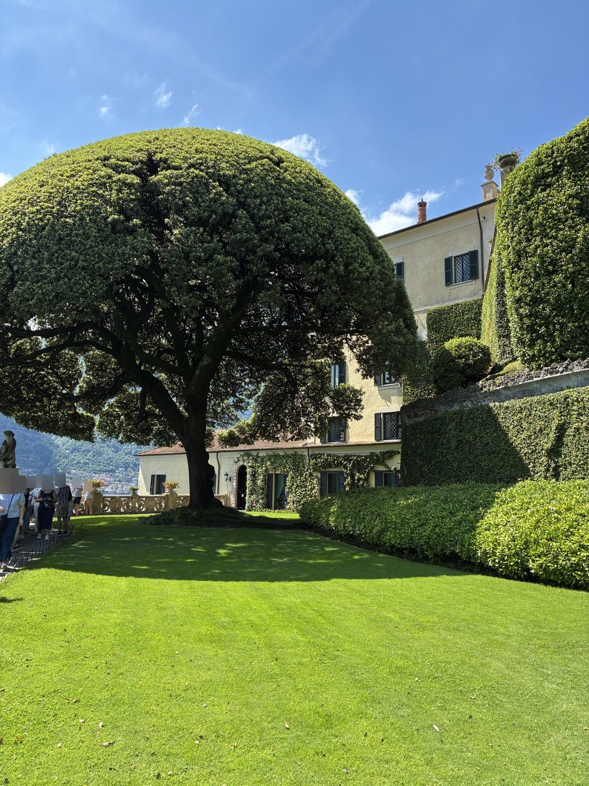 Manicured round topiary and gardens at Villa del Balbianello on Lake Como