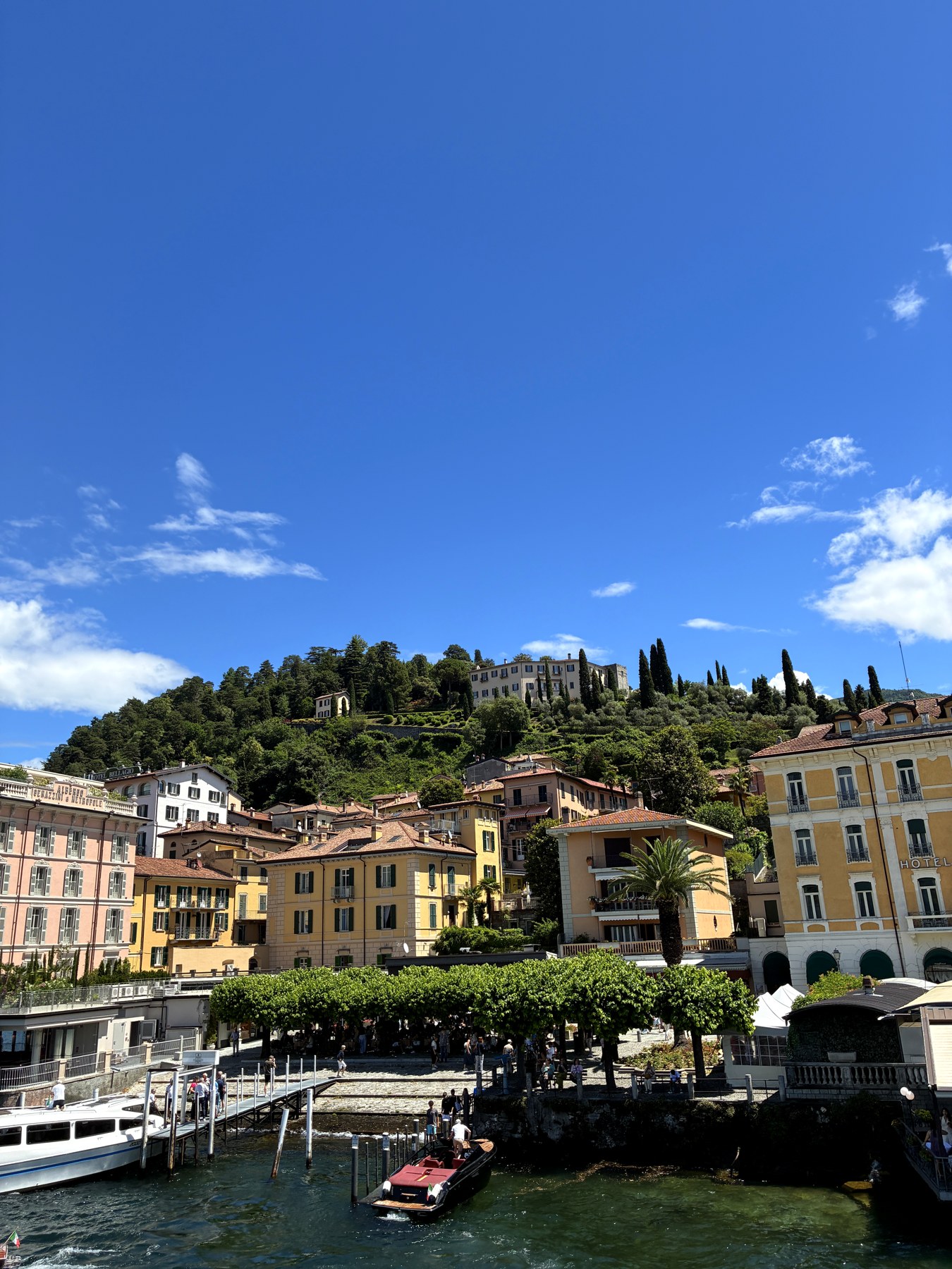 Panoramic view of Bellagio village and Lake Como mountains