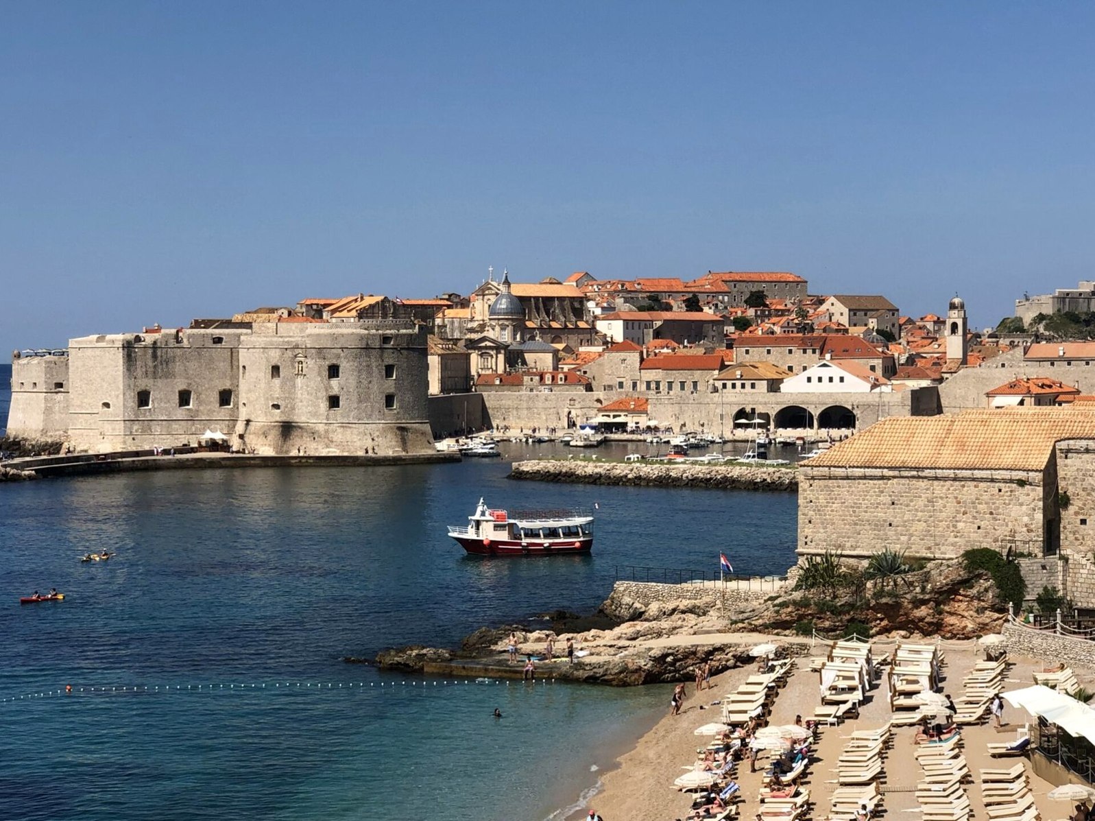 Dubrovnik Old Town walls seen from the harbor