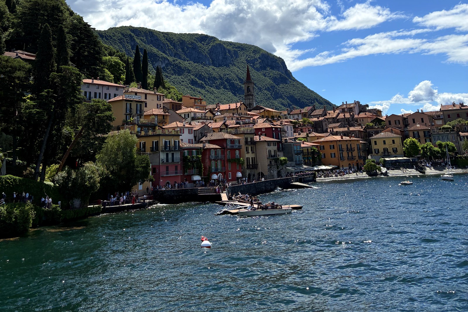 Varenna waterfront with boats on Lake Como