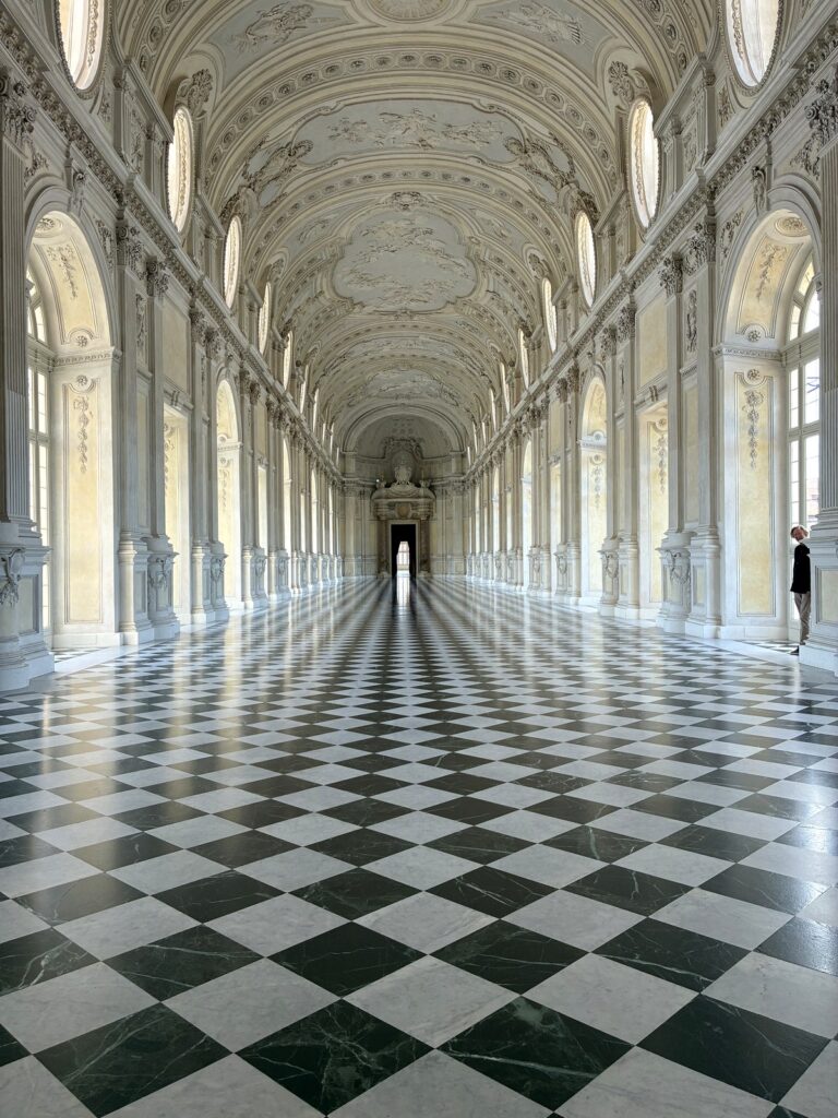 The marble Galleria Grande hall at the Reggia di Venaria