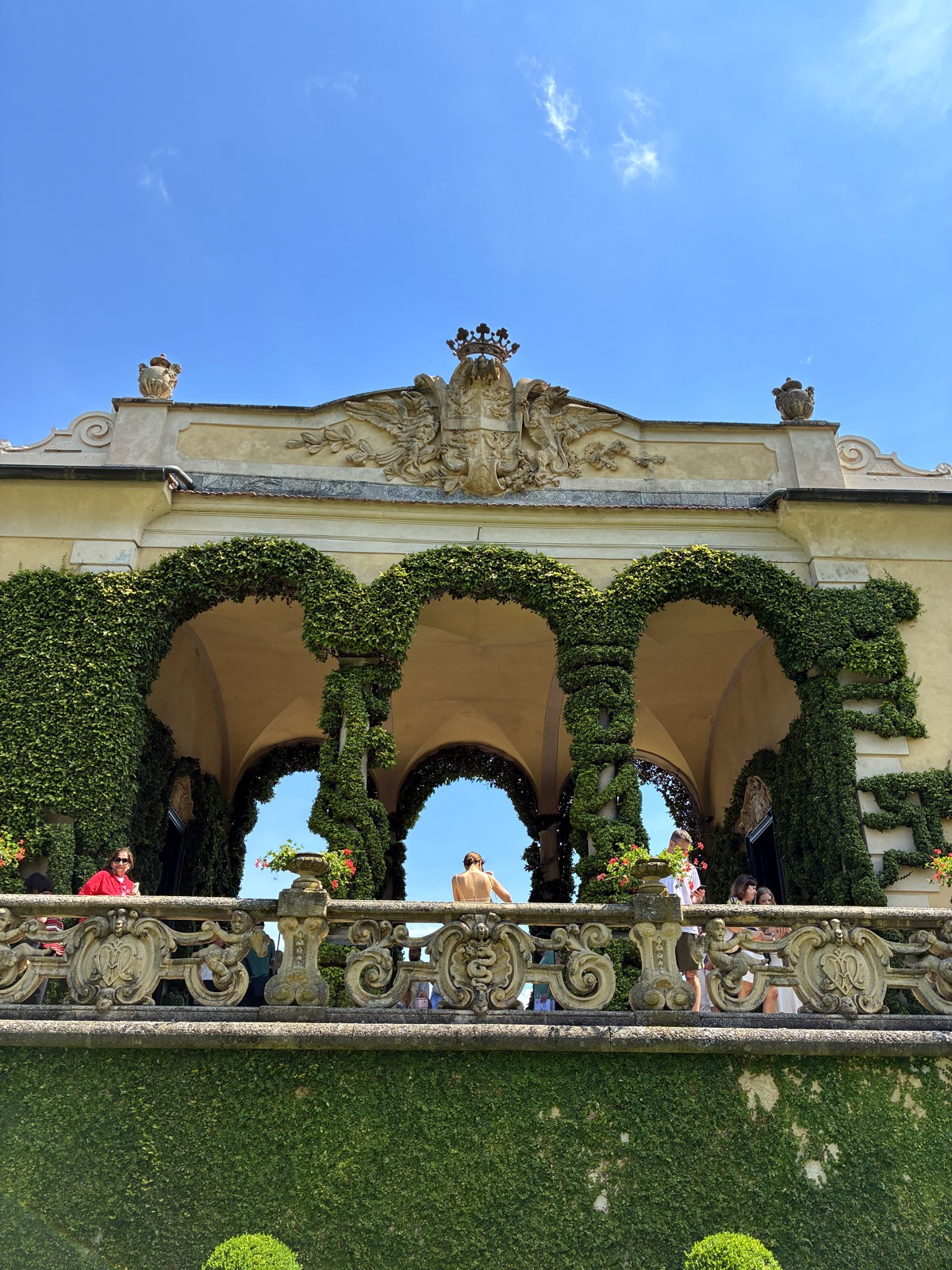 Arched stone loggia of Villa del Balbianello on Lake Como
