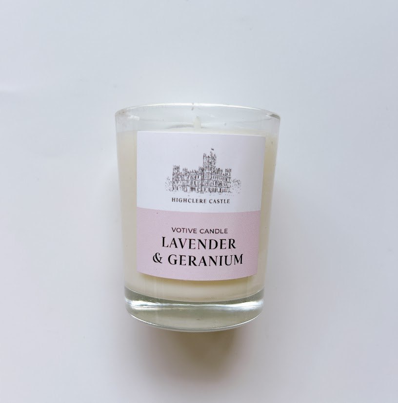 Lavender and geranium candle from Highclere Castle gift shop