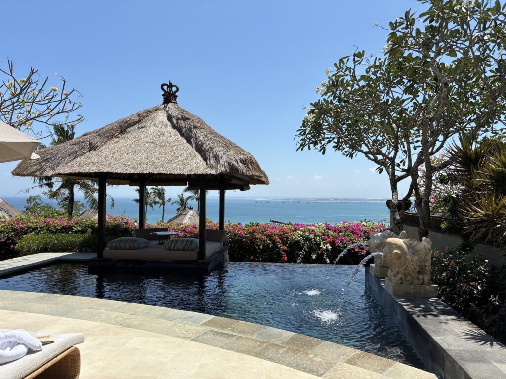 Private pool with a thatched bale overlooking the ocean at AYANA Villas