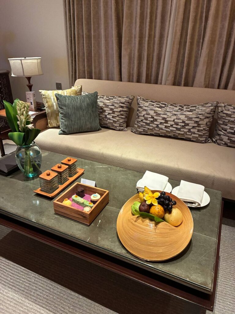 Welcome fruit with Balinese sweets on the villa table