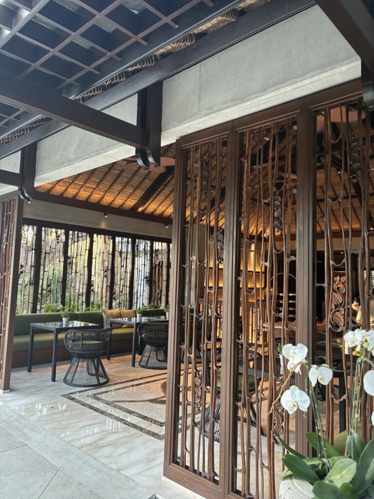 Orchid Lounge entrance with orchids