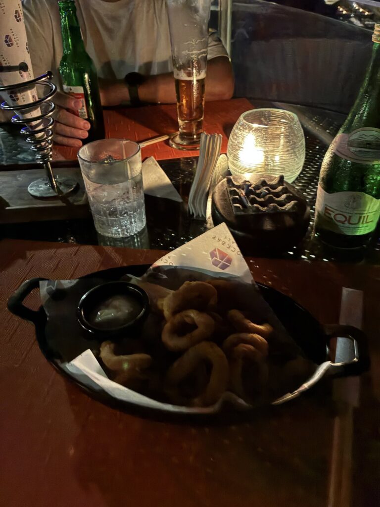 Calamari with a candle at Rock Bar